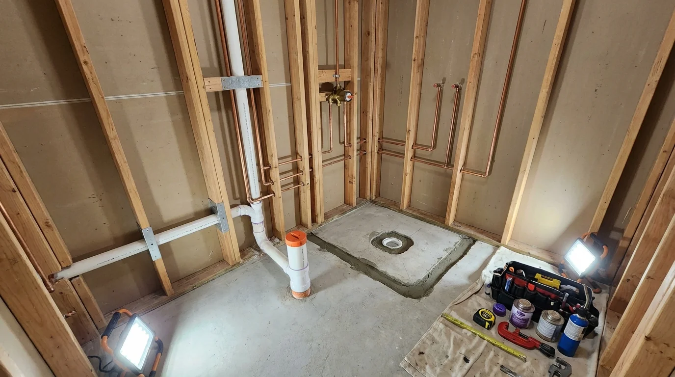 Bathroom rough-in plumbing during remodel by Johns Plumbing LLC in Pegram