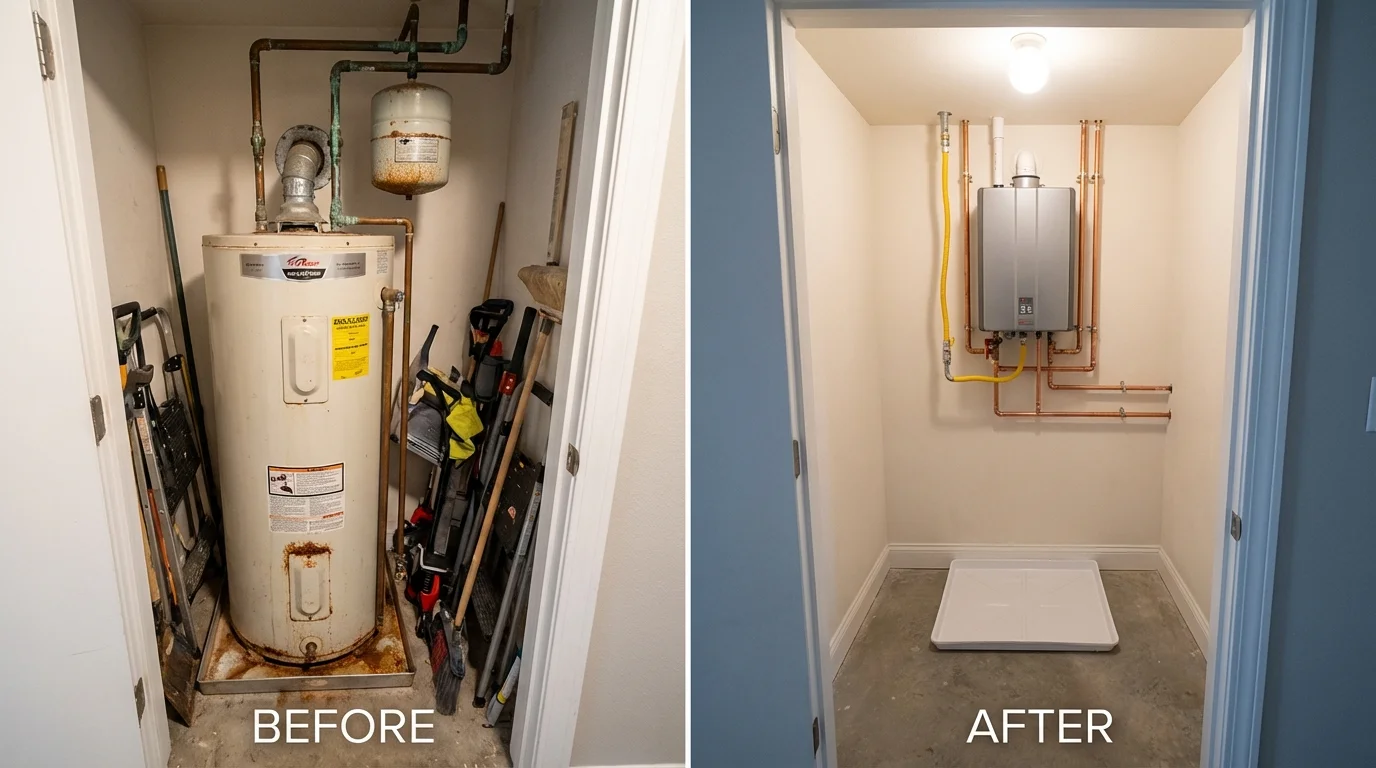 Tank water heater versus wall-mounted tankless unit comparison for Pegram, TN homeowners