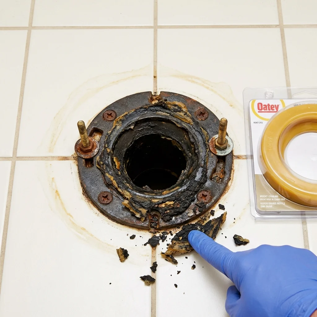 Failed wax ring showing water seepage at the base of a toilet in a Pegram, TN home