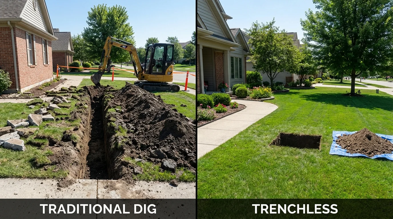 Trenchless sewer repair with minimal yard damage versus traditional excavation in Pegram, TN
